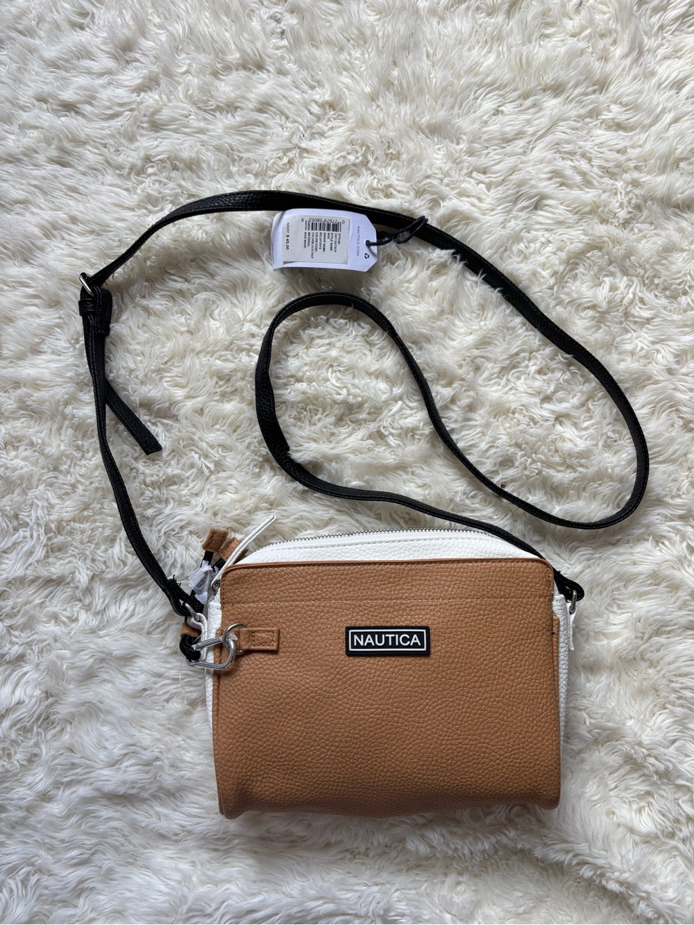 Nautica Tan and White Crossbody with Black Strap